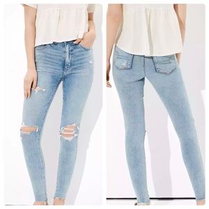 American Eagle Jeggins Women’s Ripped Jeans Size 0 Super Stretch Raw Hem.
